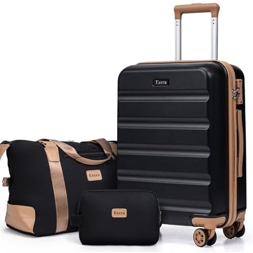 Eeeza 3 Piece Hardshell Luggage Set(20"/DB/TB,Black)
