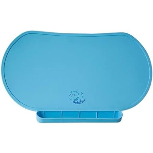 Silicone Children's Place Mat - Baby Mumbo | Food-Grade Quality with Unique Raised Edges for Spill Prevention | Lightweight, Portable, and Spill-Proof Tray (Bashful Blue)