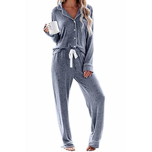 Aamikast Women's Pajama Sets Long Sleeve Button Down Sleepwear Nightwear Soft Pjs Lounge Sets