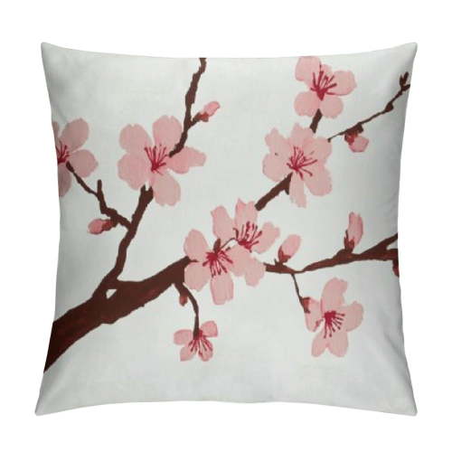 Patifu Pink Japanese Styled Throw Pillow Covers,Spring Cherry Blossoms Tree Branch Decorative Pillow Covers for Couch Sofa Bed Invisible 24x24in