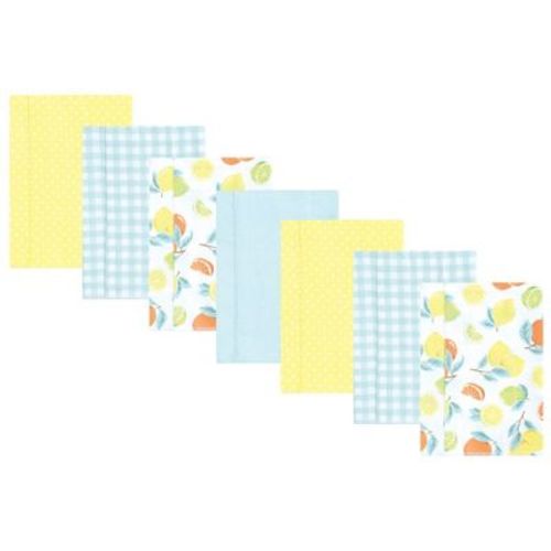 Hudson Baby Infant Girl Flannel Burp Cloth 7pk, Citrus Mint, One Size