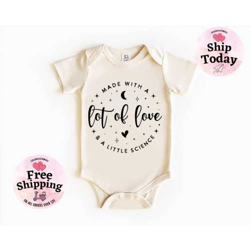 Made With A Lot of Love & A Little Science Onesie®, Pregnancy Announcement, Miracle Baby Bodysuit,IVF Baby Announcement Bodysuit,Baby Reveal