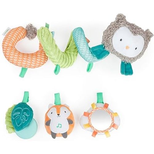 Ingenuity Nally & Friends Spiral Activity Toy Bar - Multi-Texture Removable Toys, BPA-Free Silicone Teether