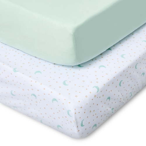 Parent's Choice 2-Piece 180 Thread Count Stars and Moon Cotton Fitted Crib Sheet Set