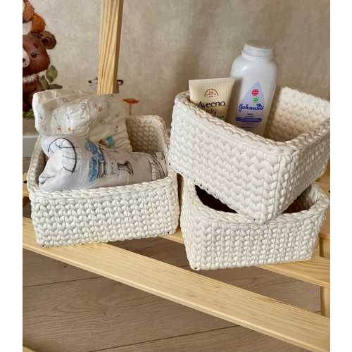 Diaper Storage Caddy, Crochet Diaper Organizer Basket, Woven Rope Nursery Storage For Baby Room, Rustic Basket For New Mom Gift Idea