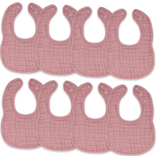 Muslin Cotton Baby Bibs, 8 Pack, Adjustable Size with Easy Snaps, Soft and Super Absorbent, Washable and Reusable By Comfy Cubs - Mauve