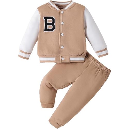 Toddler Boys Baseball Jacket and Pants Set,Letter Embroidered Varsity Outfit,Warm Fall Winter Clothes 2-8 Years