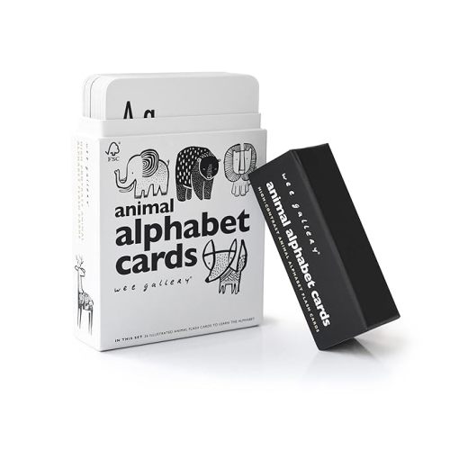 Wee Gallery Educational Flashcards for Babies, Double Sided Black and White Learning Flash cards, Animal Alphabet Cards for Visual Stimulation and Cognitive Development of Infants and Toddlers
