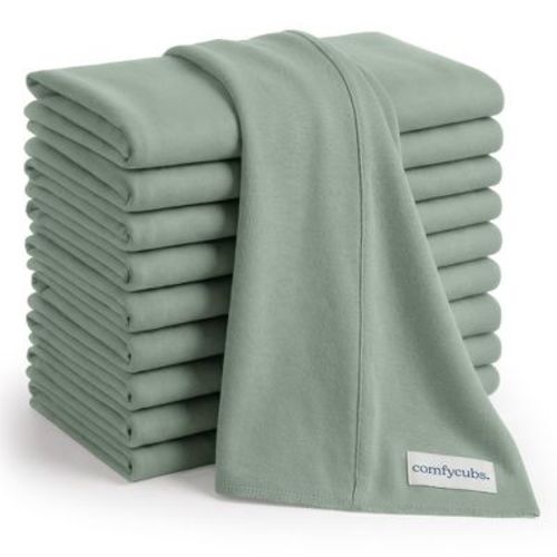 Comfy Cubs Baby Burp Cloths Set Pack of 10 - Large, 6-Layer, Ultra Absorbent Soft 100% Cotton for Infants - Fern