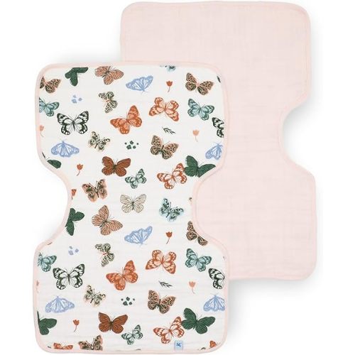 Little Unicorn Ultra-Absorbent Premium Burp Cloth 2 Pack | Soft on Baby's Skin | Larger Size | Ergonomic Design | Set of 2 (Butterflies)