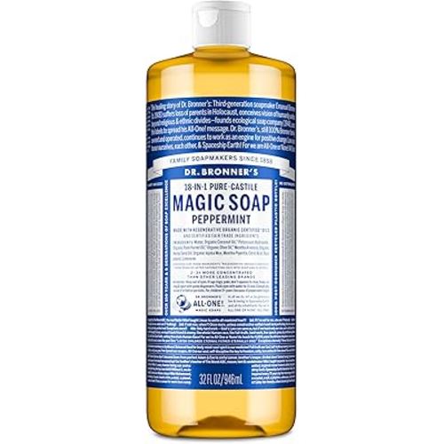 Dr. Bronner's Pure-Castile Magic Liquid Soap - Made with Regenerative Organic Certified Oils- 18-in-1 Uses for Face, Body, Hand, Hair, Laundry & More- Vegan, Non-GMO- Body Wash- Peppermint,32oz
