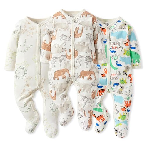 Baby Boys Girls Cotton Footies Multi Pack Long Sleeve Baby Footed One-Piece Jumpsuit Multi Pack