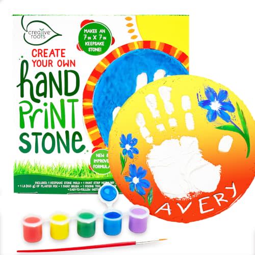 Creative Roots Paint Your Own Stepping Stone Kit, Handprint | DIY Garden Stepping Stone Activity, Arts and Crafts Project for Kids, Includes Pre-Cast Ceramic and Paints