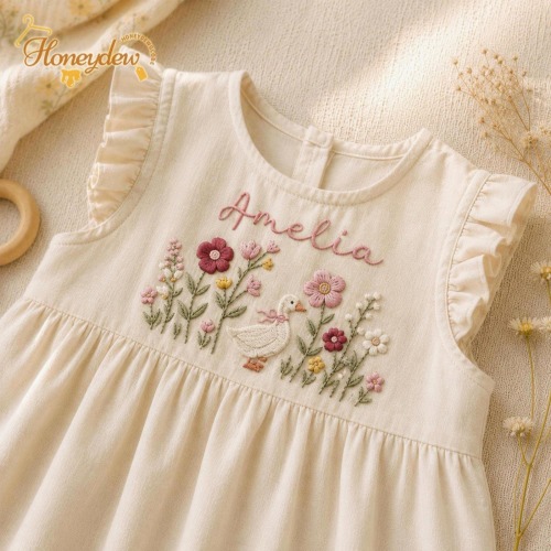 Embroidered Silly Goose Wildflower Dress, Custom Goose Baby Romper, Toddler Dress, Goose Baby Shower Outfit, Baby Girl Dress