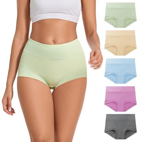ALLBASE 5 Pack Womens Cotton High Waisted Full Coverage Underwear(Regular & Plus Size)