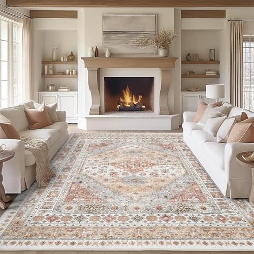 zesthome 8x10 Area Rugs for Living Room,Large Washable Rug,Orange | Rugs for Bedroom,Dining Room,Office,Low Pile,Soft, Vintage Rug,Stain Resistant Indoor Carpet,Non Slip,Home Decor