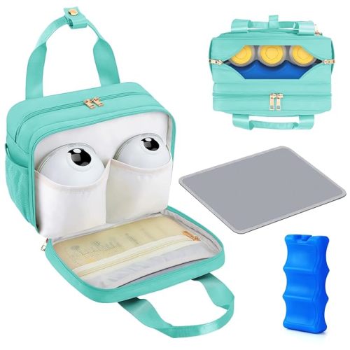 PIIOSER Breastmilk Cooler Bag with Ice Pack, Compatible with Wearable Breast Pumps & Accessories - Portable Pumps Carrying Case for Nursing & Working Moms (Green-Small)