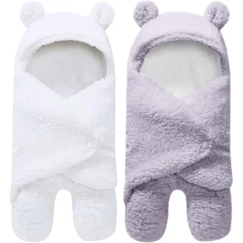 2 Pack Ultra Warm Sherpa Plush Baby Sleeping Swaddle Wrap - Newborn Essentials Must Haves for 0-6 Months - Shower Registry Search Gifts for Boys Girls - Baby Stuff Accessories (Grey and White)
