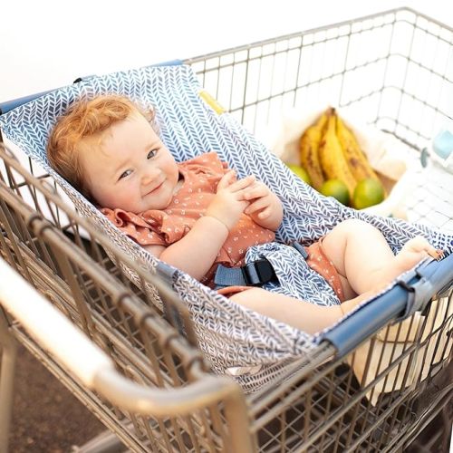 Binxy Baby Shopping Cart Hammock – Infant Seat for Grocery Carts – Holds Car Seats Securely – Compatible with Select 4-Seater Wagons (20–24” Wide) – Supports Up to 50 lbs – Blue Little Arrow