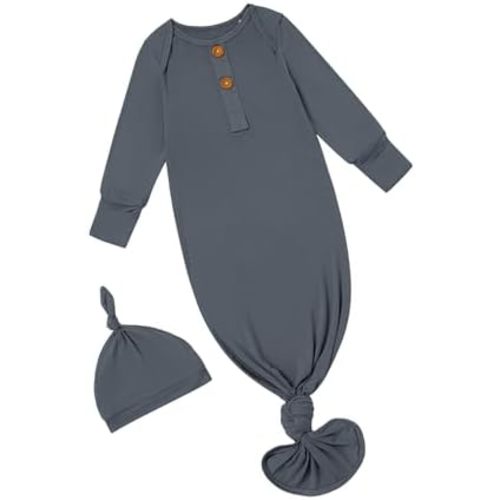 PATPAT Baby Sleeper Gown with Bamboo Viscose for Newborn Girls Boys, Knotted Nightgown with Mittens for Infant Home Coming