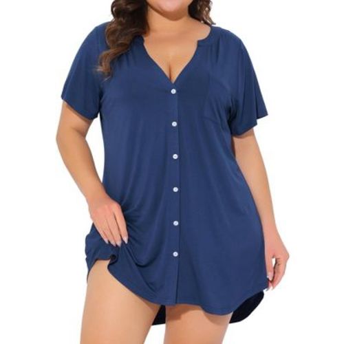 Agnes Orinda Women's Plus Size V Neck Button Down Curved High Low Hem Mini Nightgowns Gray 3x