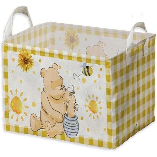 ZsaTuiy Winnie Nursery Decor, the Pooh Baby Stuff, Winnie Storage Nursery Basket, Large squarecanvas Laundry Hamper With A Waterproof PECoating, Foldable, Toys Bin, Baby Nursery HamperDecor, Yellow