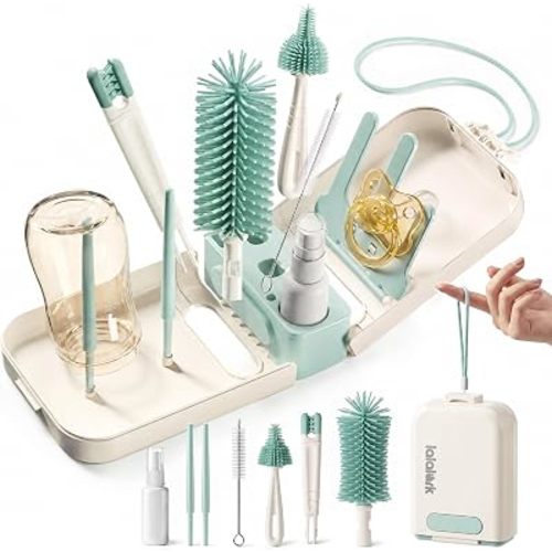 7-in-1 Travel Baby Bottle Cleaning Kit, Silicone Brush Tools, Mint