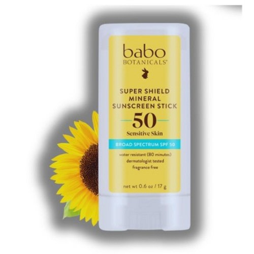 Babo Botanicals Super Shield Mineral Sunscreen Stick SPF 50 | natural origin zinc oxide to provide broad spectrum SPF50 protection -