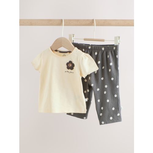 Black/White Flower Short Sleeve Baby Top And Wide Leg 2 Piece Set (0mths-2yrs)