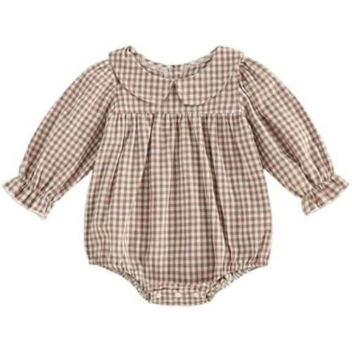 Baby Girl Summer Outfit Plaid Print Peter Pan Collar Puff Sleeve Bubble Romper Gingham Bodysuit Infant Spring Clothes