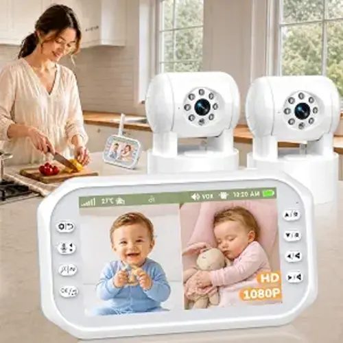 1080P Baby Monitor with 2 Cameras: HD Day & Night See 2 Kids' Faces Clearly