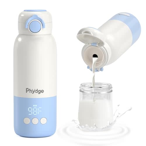 Phydge Portable Bottle Warmer for Travel,12.5oz Cordless Baby Milk Warmer on The go for Formula,Breastmilk,Water,3 Mins Fast Heating & Precise Temp Control Travel Essential