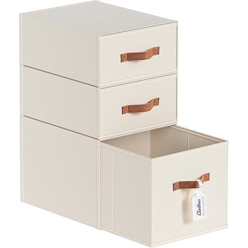 DIMJ Closet Organizers and Storage - Fabric Storage Bins with Drawers Stackable Closet Bins with Labels for Clothes, Sweaters, Bedding, Collapsible Storage Cubes for Bedroom, Living Room, Shelf