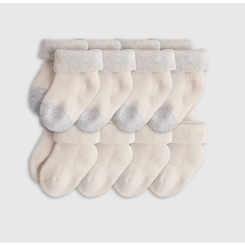 Organic Cotton Fold Over Socks 8-Pack - Baby in White/Grey