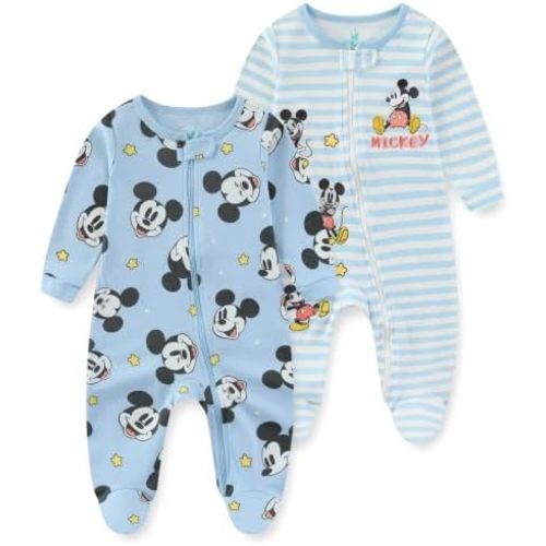 Disney Mickey Mouse Baby Boys 2 Pack Footies Coverall for Newborn Infants