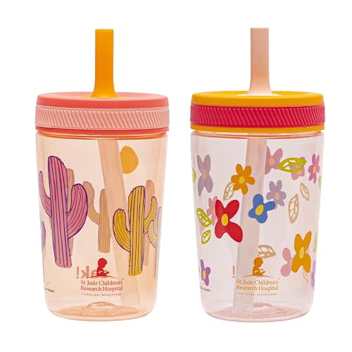 Zak Designs St. Jude Kelso 15oz Leak-Proof Toddler Straw Cups, 2-Pack | BPA Free, Plastic, Sippy Cups, Cup Holder Friendly, Dishwasher Safe, Easy to Clean, For Preschool, Home, Daycare or Travel