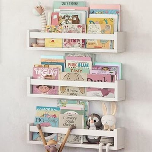 NATURE SUPPLIES Nursery Book Shelves, Set of 3 White 16.4" Nursery Shelves for Wall, Kids Bookshelf for Kids Room, Floating Wall Shelves for Bedroom & Playroom
