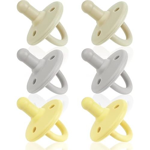 Sweet Child Pacifiers 0-18 Months, Set of 6 Ultra-Light Silicone Binkies with Collapsible Handle & 3 Air Holes for Added Safety, Best Newborn Pacifiers for Baby Boys Or Girls