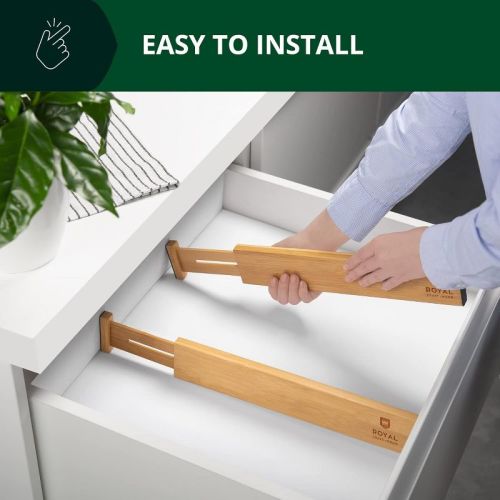 Adjustable Bamboo Drawer Dividers Organizers (17 - 22") - 4-Pack Expandable Drawer Organization Separators for Kitchen & More - Royal Craft Wood