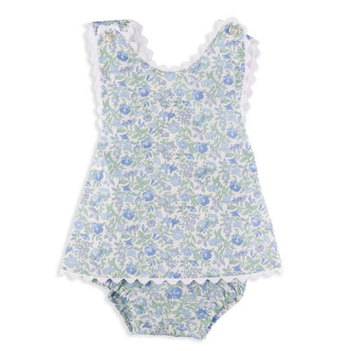 Mimi Ric Rac Dress & Bloomer Set in Blue & Green Floral