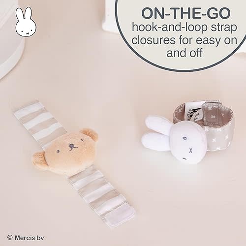 Kids Preferred Miffy Baby Wrist Rattle Set - Rattle Plush Heads, Easy On and Off Strap, Hook & Loop Closure, Embroidered Details, Ages 0 to 12 Months
