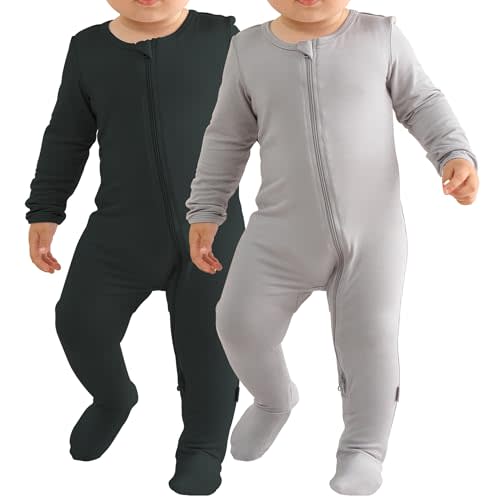 Baby Bamboo Rayon Romper Infant Footies Long Sleeve Double Zipper Outfits 2-Pack One-Piece Jumpsuits