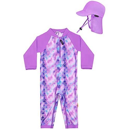 weVSwe Baby Swimsuit Girl Rash Guards Sun Protection Infant Long Slevee Bathing Suit Quick Dry with Sun Hat 0-3 Years