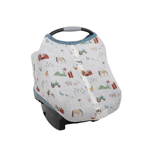 Little Unicorn Baby Car Seat Canopy | Soft & Breathable Muslin Fabric | Magnetic Closure Cover & Universal Fit | for Protection & Privacy | Nursing Cover (Grey Stripe)