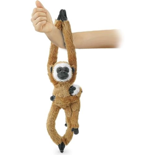 2pcs Monkey Hanging Stuffed Animal Mother with Baby Hangs Plush Toys, Hooks and Stuffed Animals with Rings for Kids, Gifts for Boys and Girls (Brown