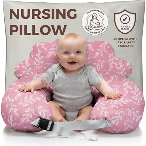 PILLANI Nursing Pillow, Breastfeeding Pillows for Enhanced Safety & Comfort for Mom & Baby, Removable Cotton Cover, Adjustable Waist Strap, Breastfeeding Essentials, Baby Registry Search