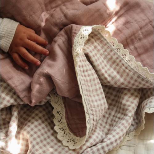 Mauve Solids + Gingham QUILTED 6 Layer Gauze Blanket