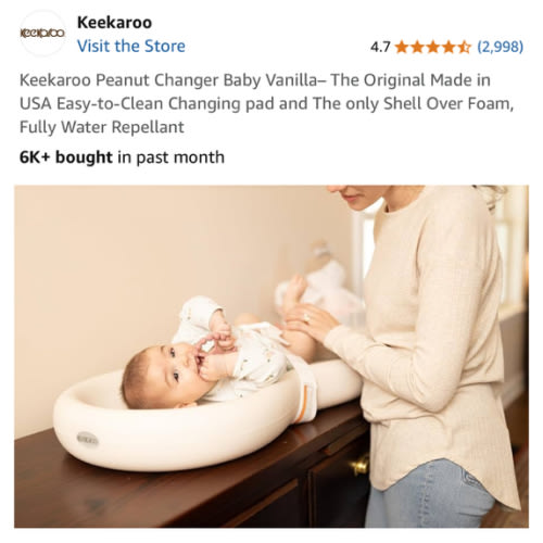 Keekaroo Peanut Changer Baby Vanilla– The Original Made in USA Easy-to-Clean Changing pad and The only Shell Over Foam, Fully Water Repellant