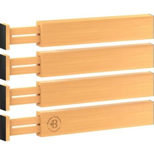 Bamboo Drawer Dividers 4 Pack - Adjustable 12.5" to 17" Drawer Organizers for Home and Office - Natural
