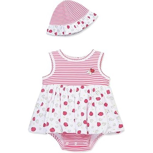 Little Me Clothes for Baby Girls' Popover Bodysuit Dress and Hat Set, 3-12 Months